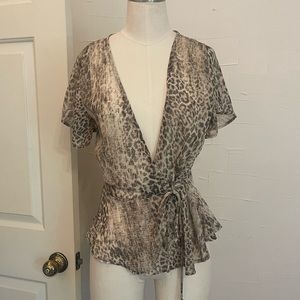 Animal Print Wrap Blouse